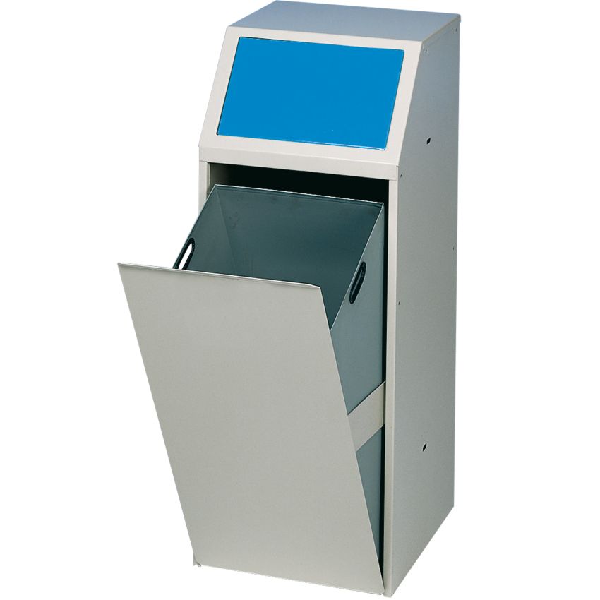 Papelera metálica alta calidad con trampilla basculante para recogida selectiva, 69 L