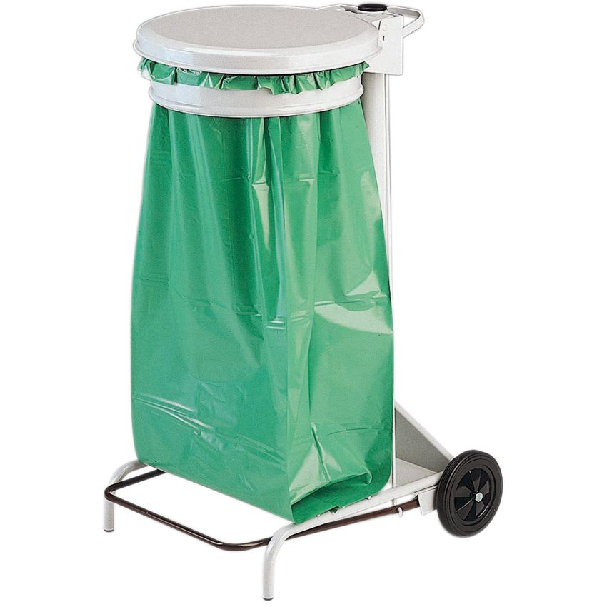 Support de sac mobile avec couvercle acier, 110 L