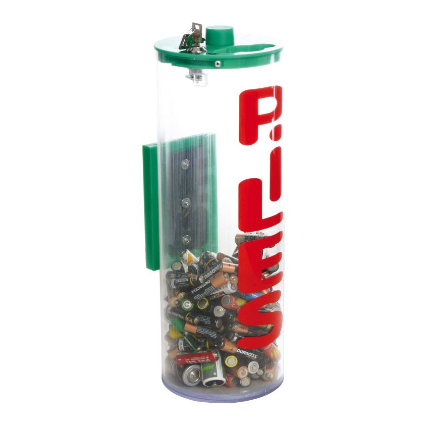 Collecteur de piles transparent mural avec serrure - 5,5 L