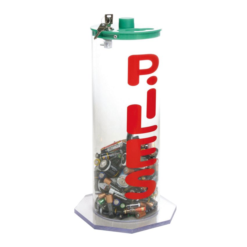Collecteur de piles transparent sur socle avec serrure - 5,5 L