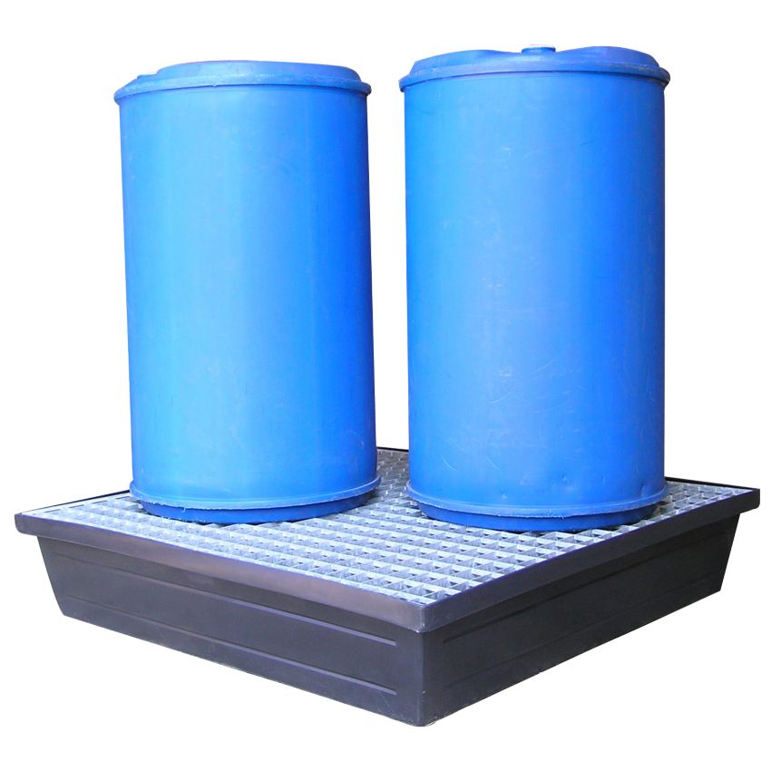 Bac de rétention polyéthylène à fond plat 4 fûts, 240 litres