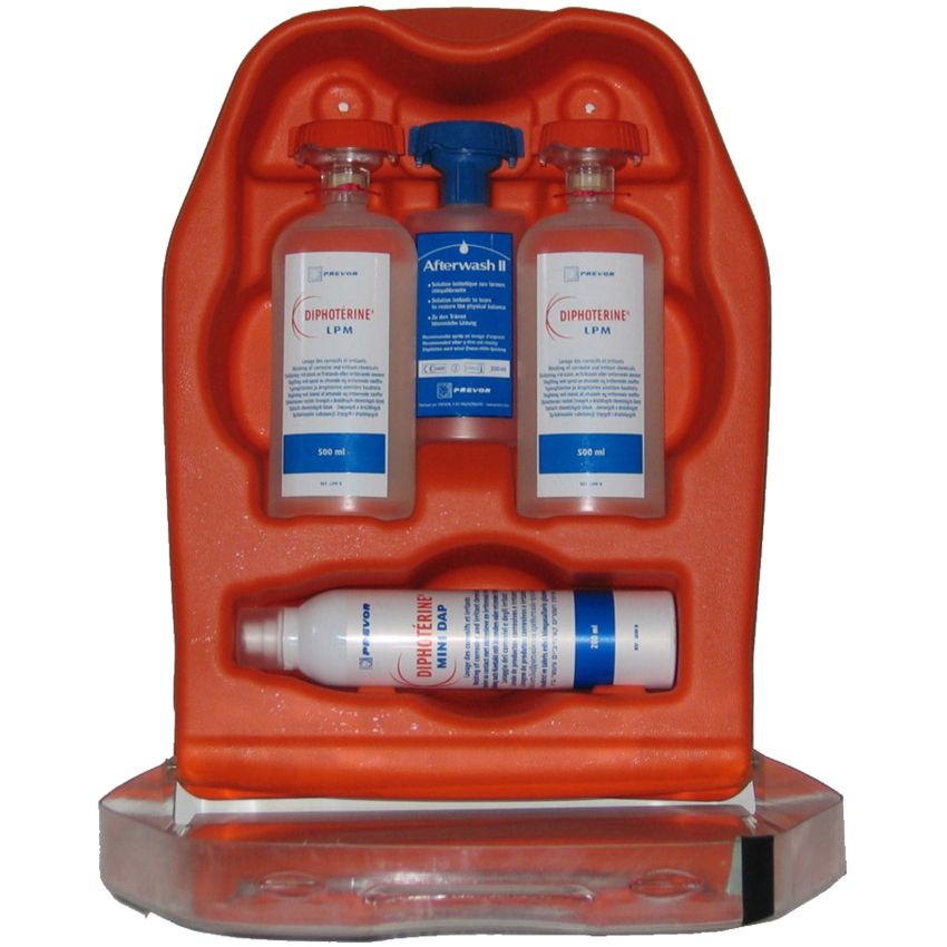 Solution de lavage polyvalente pour projections chimiques Diphotérine®, station murale