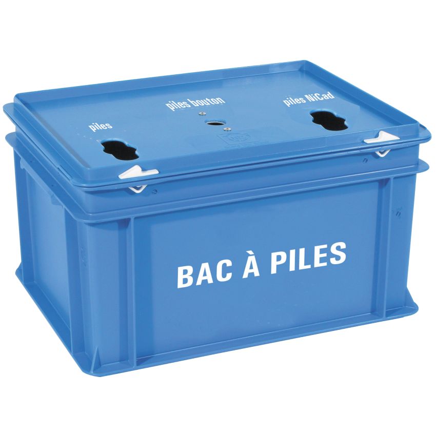 Bac plastique collecteur de piles 20 litres, 3 compartiments
