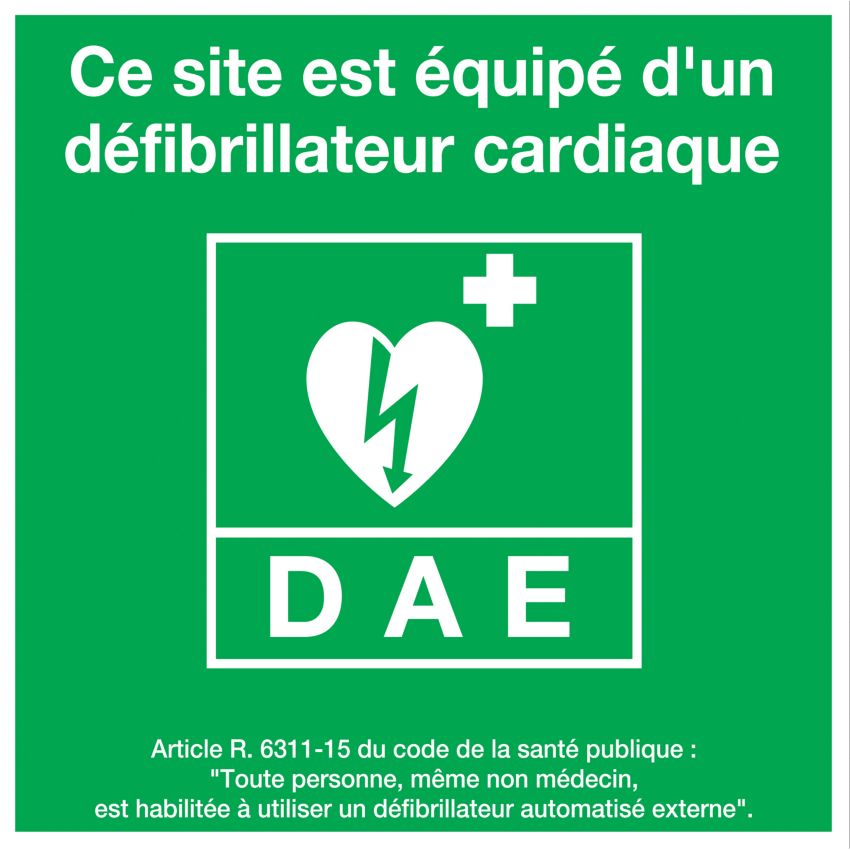 Panneau de signalisation site équipé dun défibrillateur