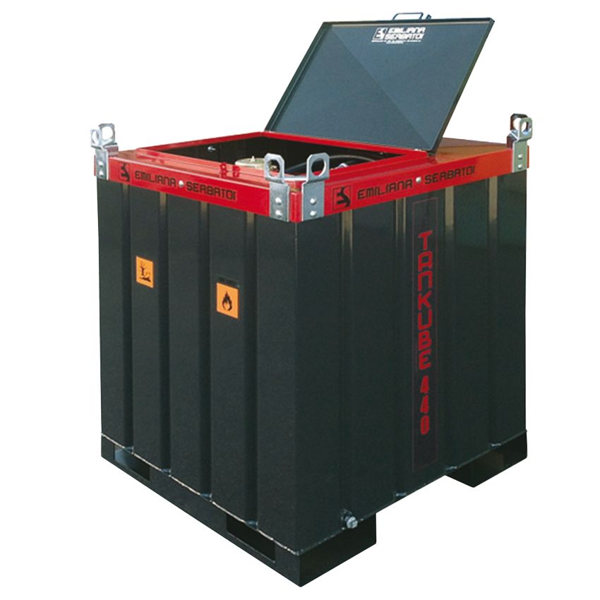 Cuve de transport gasoil acier double paroi Tankube équipée 440L, 12/24V, homologuée ADR