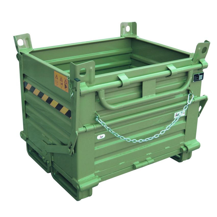 Contenedor apilable con fondo basculante doble batiente, 520 L