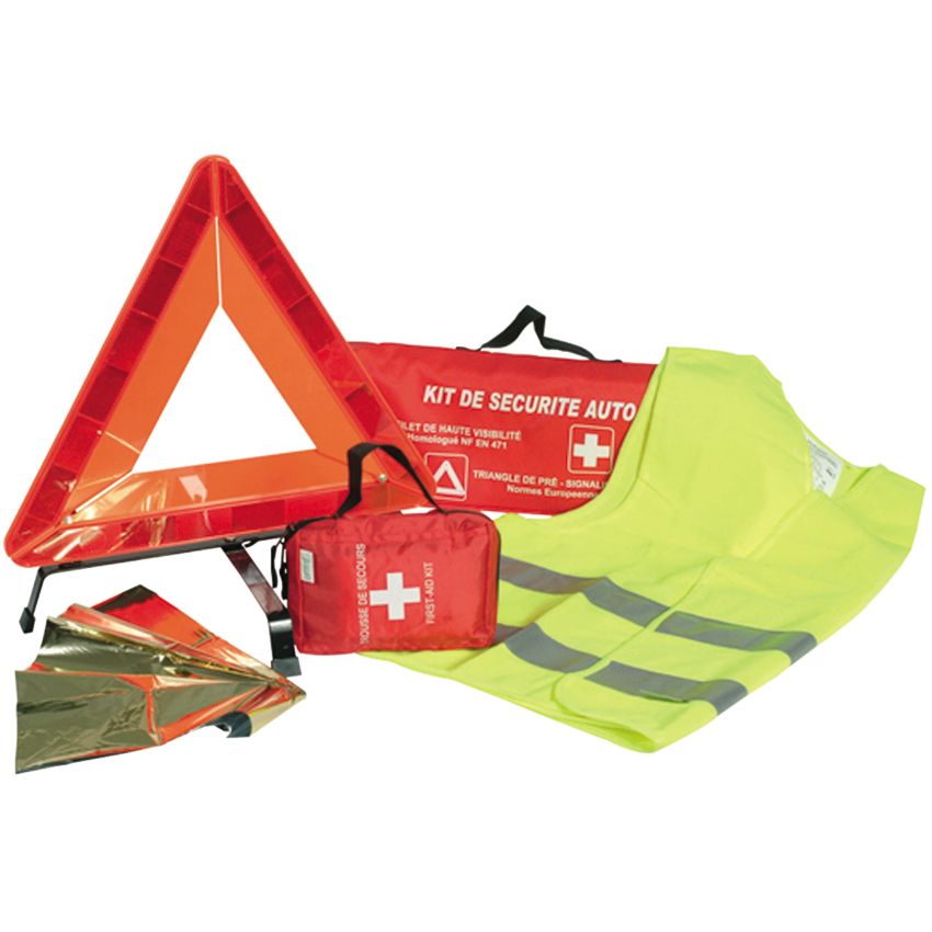 Kit de sécurité auto avec trousse de secours, 4/6 personnes