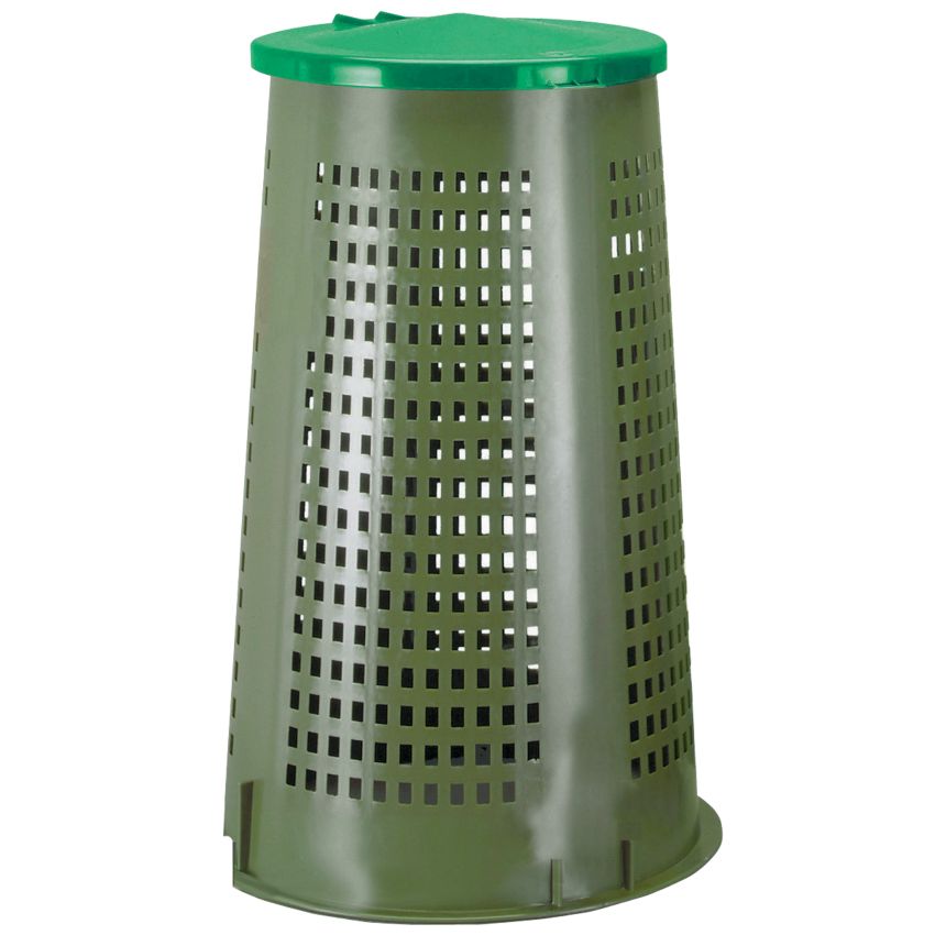 Support de sac en plastique perforé sur pied avec couvercle, 110 L
