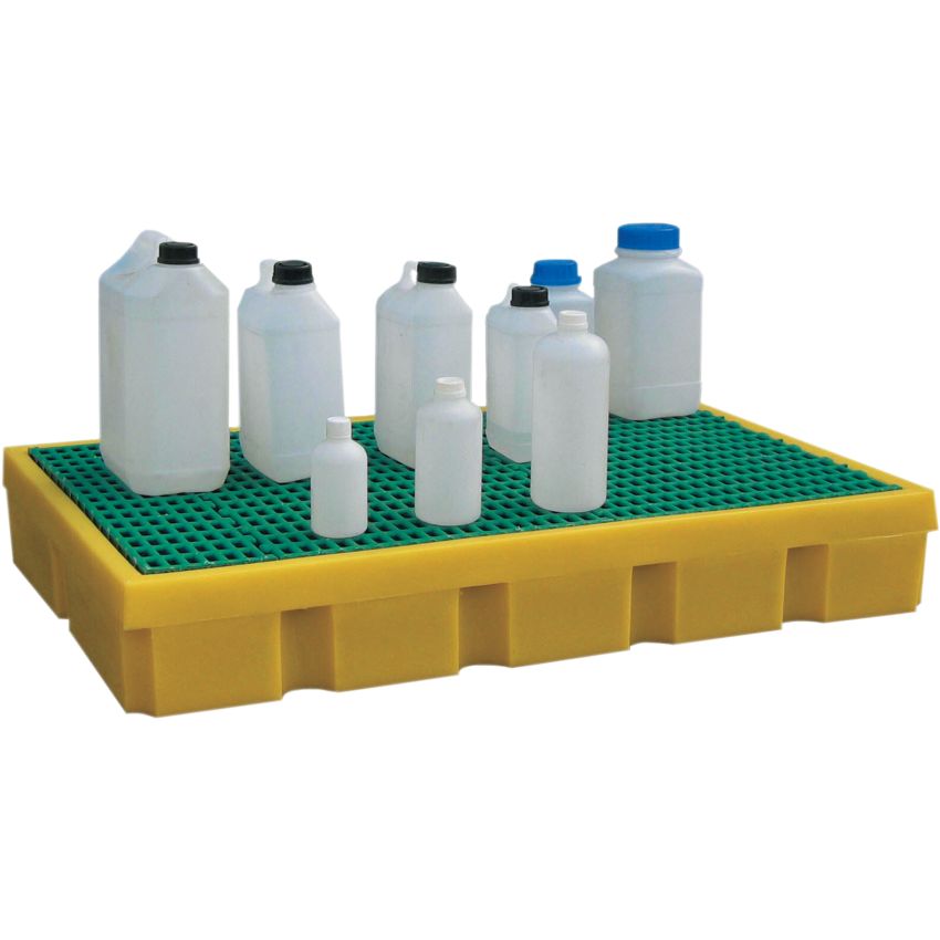 Bac de rétention polyéthylène à fond plat pour bidons et fûts, 100 litres