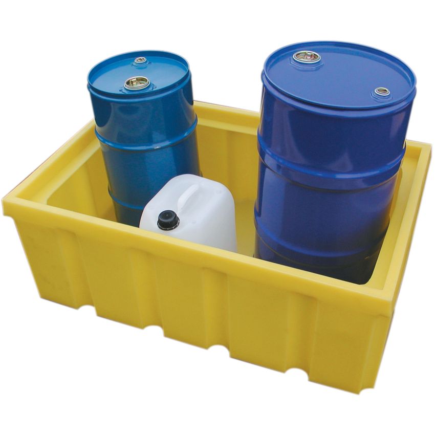 Bac de rétention polyéthylène à fond plat pour bidons et fûts, 200 litres