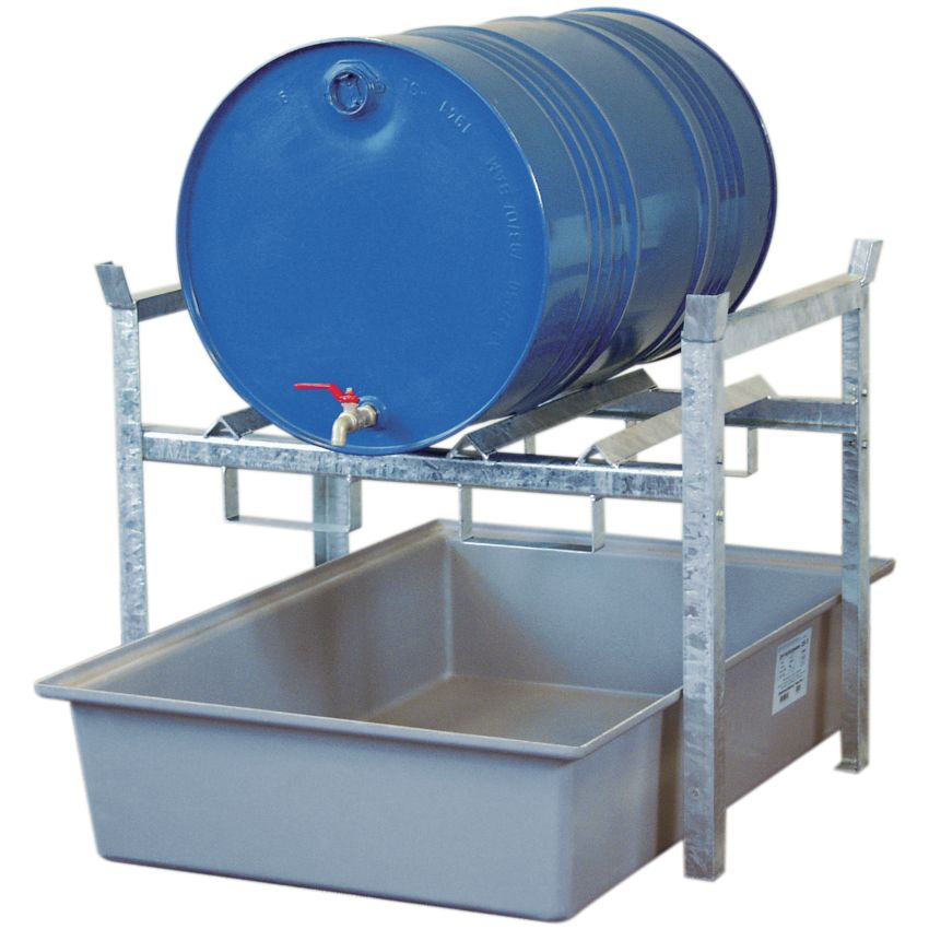 Poste de soutirage acier galvanisé avec bac polyester pour fûts, 220 litres