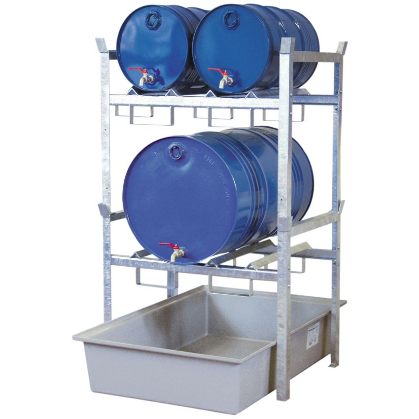 Poste de soutirage acier galvanisé avec bac polyester pour fûts, 220 litres